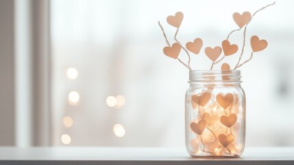 Romantic heart-shaped lights in jar creating cozy atmosphere for valentine's day decor