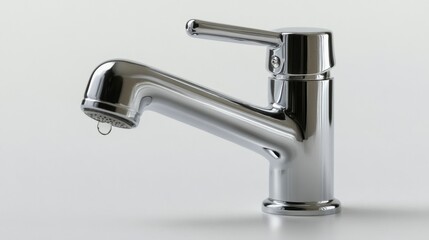 Isolated Water Tap with Droplet on a Light Background
