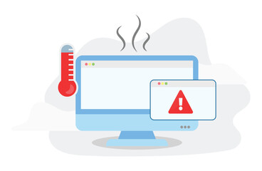 Overheating desktop crash vector illustration, modern flat design illustration