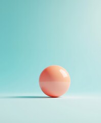 Peach Sphere on Aqua Background: Minimalist Abstract Still Life Photography
