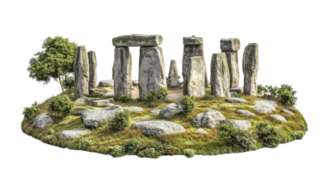 Ancient stone circle monument isolated on a white transparent background