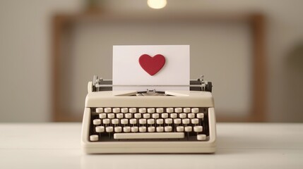 Vintage typewriter with heart card - symbol of love and nostalgia in writing