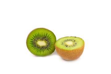 Kiwi isolated on white background. Whole fruit and slices pieces of kiwi on white background. fresh...