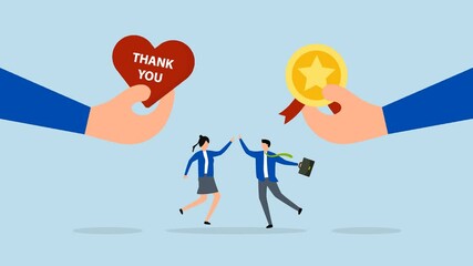 Employee appreciation, 4k animation of entrepreneur hand presenting a heart as appreciation and recognition for staff. 