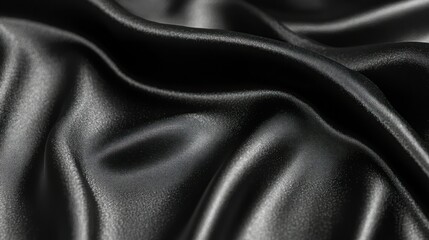 Obraz premium Black satin fabric, elegant drapes, studio shot, background blur, textile design