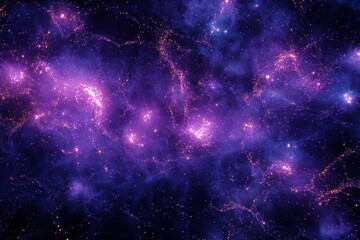 A purple and blue background with glowing neural networks connecting stars, symbolizing the cosmic connections of the universe.