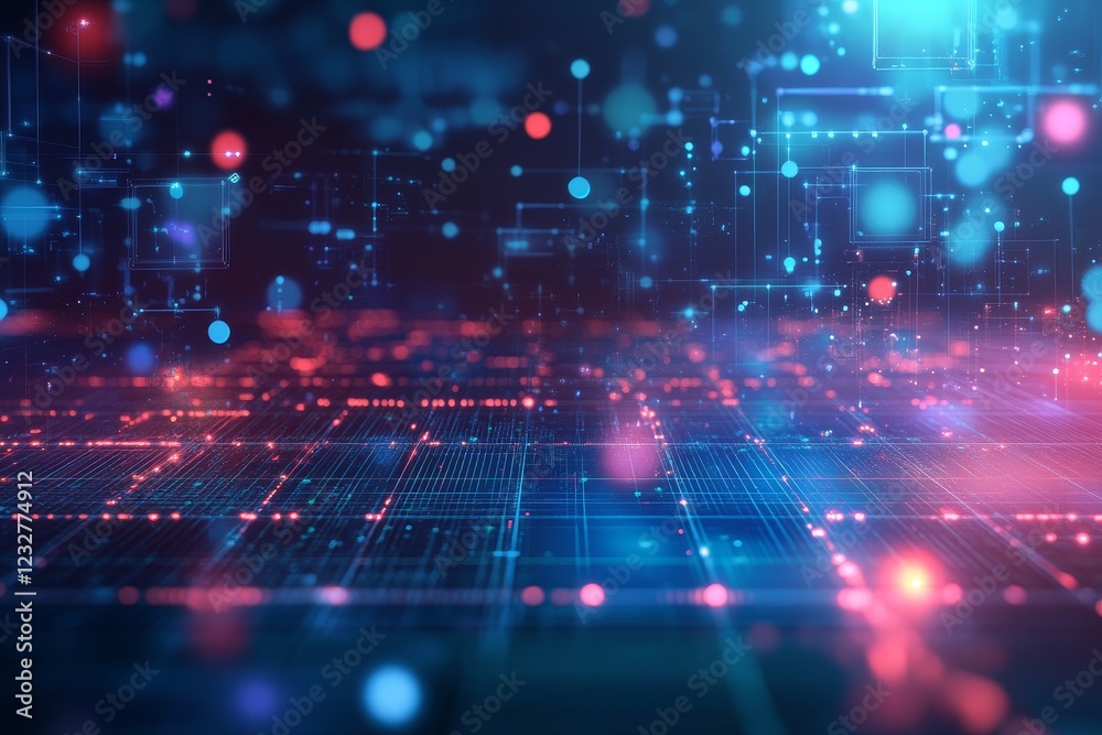 Poster abstract digital background with colorful lights and grid patterns