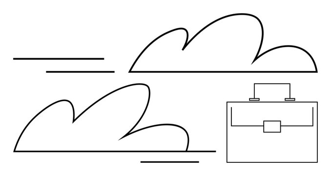 Clouds and briefcase in abstract lines highlight movement, career growth, mobility, and work-life dynamics. Ideal for business, career transitions, remote work, travel, progress opportunities