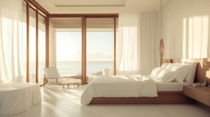 Modern Beachfront Bedroom with Natural Light and Ocean View