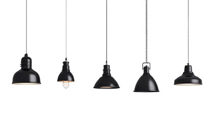 black hanging lamp element set isolated on a white transparent background