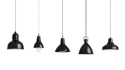 black hanging lamp element set isolated on a white transparent background