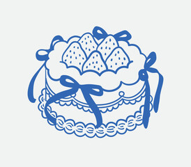 Hand-drawn birthday cake Illustration. Line art, ink, minimalist style. Vector illustration. Party collection.