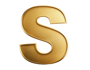 Letter s in gold isolated on a white background, cut out