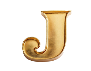 Letter j in gold isolated on a white background, cut out 