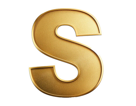Letter s in gold isolated on a white background, cut out