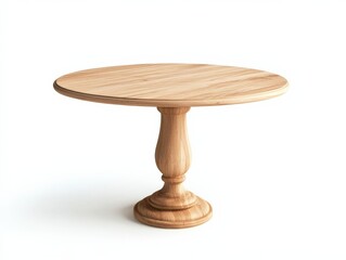 round wooden pedestal table isolated on white background