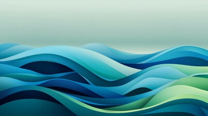 Obraz premium Abstract Waves with Blue and Green Tones Under Clear Horizon