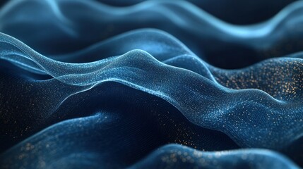 Blue fabric wave, dark background, abstract texture, digital art, website banner