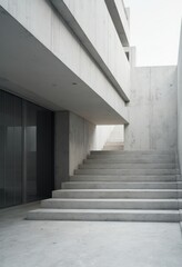 Fototapeta premium Grey-Toned Concrete Staircase in Modern Building