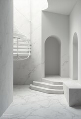 Fototapeta premium White Marble Room with Staircase and Archway