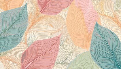 Vibrant Pastel Botanical Leaves in Abstract Seamless Pattern, Creating a Stunning, Dreamy Mood for Digital Art, Home Decor, or Design Inspiration