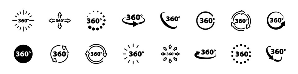 360 degrees. 360 degree views. Rotation 360 degrees. Rotate 360 degrees vector icons. 360 degrees panorama. 360 degree view