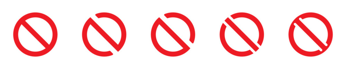 Prohibition or forbidden signs. Red forbidden signs set. Prohibition vector icon. No or ban red sign. Stop, forbidden or restriction symbol isolated vector illustration.