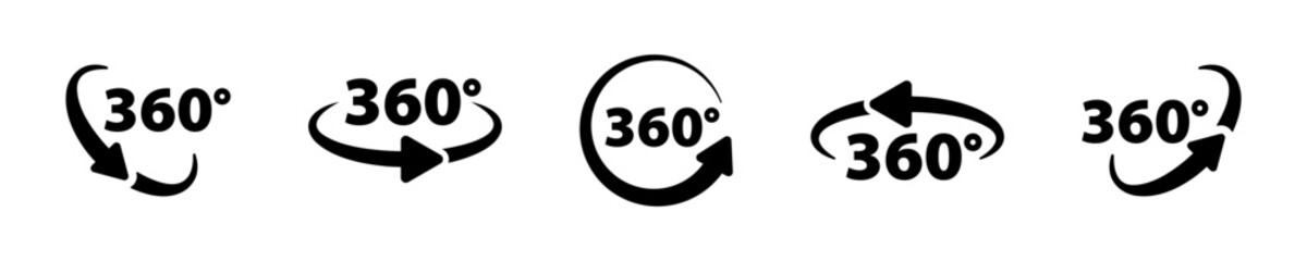 360 degree rotation. 360 degree view. 360 degree icons.