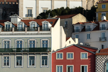 Close-up of colourful facades on the border of Alfama neighbourhood