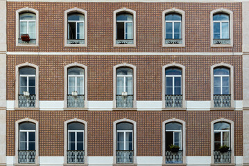 Classic portuguese tile facade in brown in Lisbon