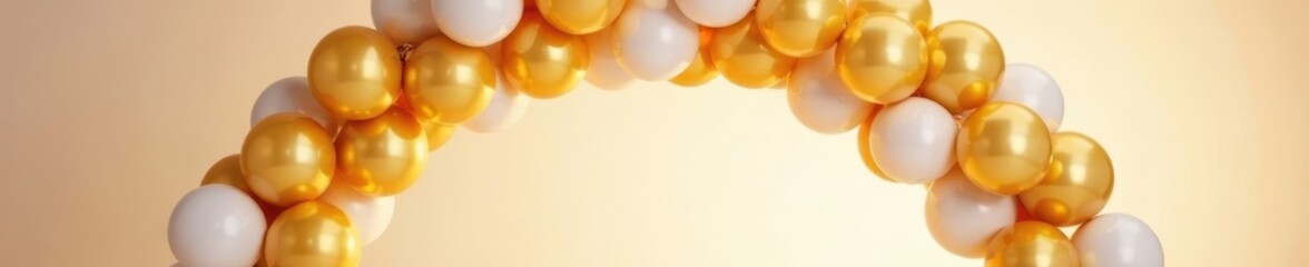 Elegant gold & white balloon arch, shimmering decor, beautiful, festive
