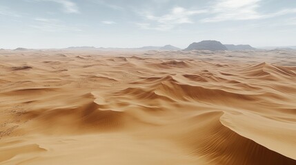 Fototapeta premium Expansive desert landscape under a pale sky.