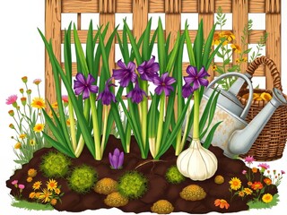 Vibrant Garlic Garden Pattern - Homesteading Illustration