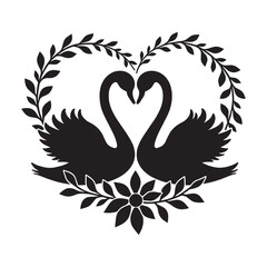 Obraz premium Serenade of Serenity Swans in the Silhouetted Nature-Crafted Heart