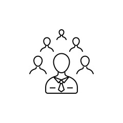 Employee Collaborating Outline Icon, depicts teamwork.