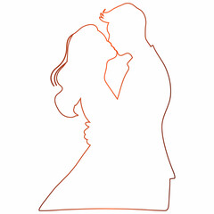 Couple hugging. Outline drawing red gradient. This silhouette style illustration conveys themes of love, companionship, romance and emotional connection, making it perfect for wedding invitations, rom