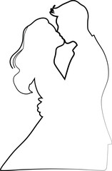 Couple hugging. Outline drawing outline. This silhouette style illustration conveys themes of love, companionship, romance and emotional connection, making it perfect for wedding invitations, romantic