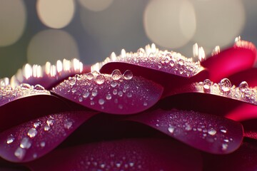 Close-Up of Dew Drops on Vibrant Petals with Soft Background Blur