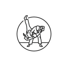 An icon displays two judo athletes in mid-match, with one executing a throw. The figures are partially enclosed in a circle, showcasing the action and dynamic movement involved.