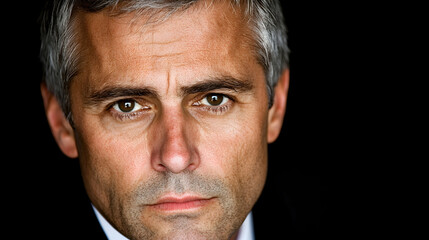 Obraz premium Serious businessman portrait, dark background. Use Business profile