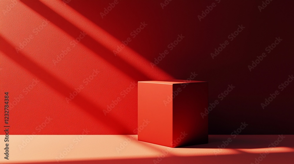 Aufkleber Red Cube on Red Surface With Light Shadows