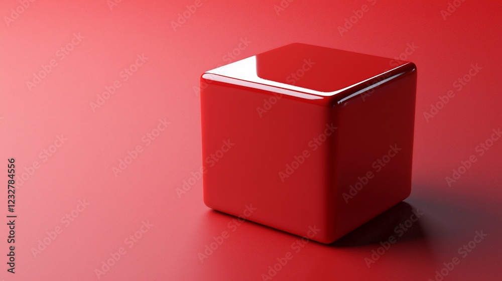 Aufkleber a shiny red cube sits on a red surface