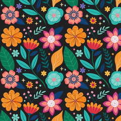 Flat flower pattern collection design elements, icons, shapes. Wild and garden flowers, leaves black and white outline illustrations