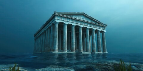 Obraz premium An ancient temple submerged underwater, showcasing majestic columns.