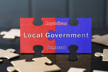 Local Government, Interlocking Puzzle Pieces, Republican Democrat Political Divide, Community...