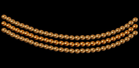 Obraz premium Multilayer Pearl Necklace On Black Background, Vintage Jewelry Beads Garland Vector Illustration. 