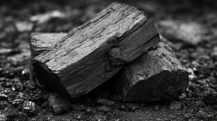 Fototapeta premium Charcoal briquettes closeup, barbecue fuel, dark background, grilling