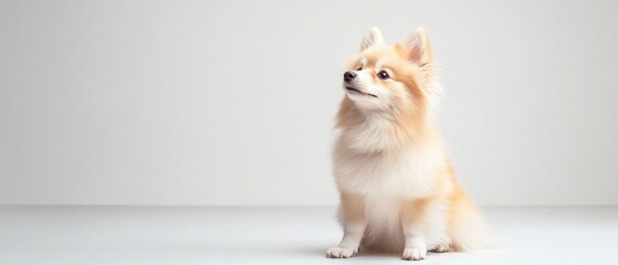 cute fluffy pomeranian dog sitting on a white background