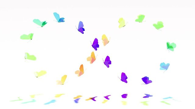 butterflies flying in an infinity sign on a white