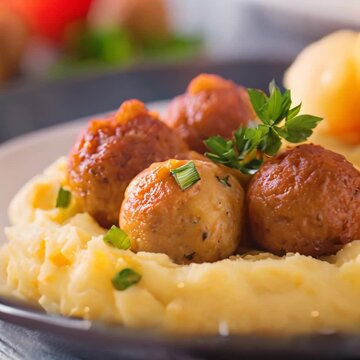meatballs with mashed potatoes. generated.